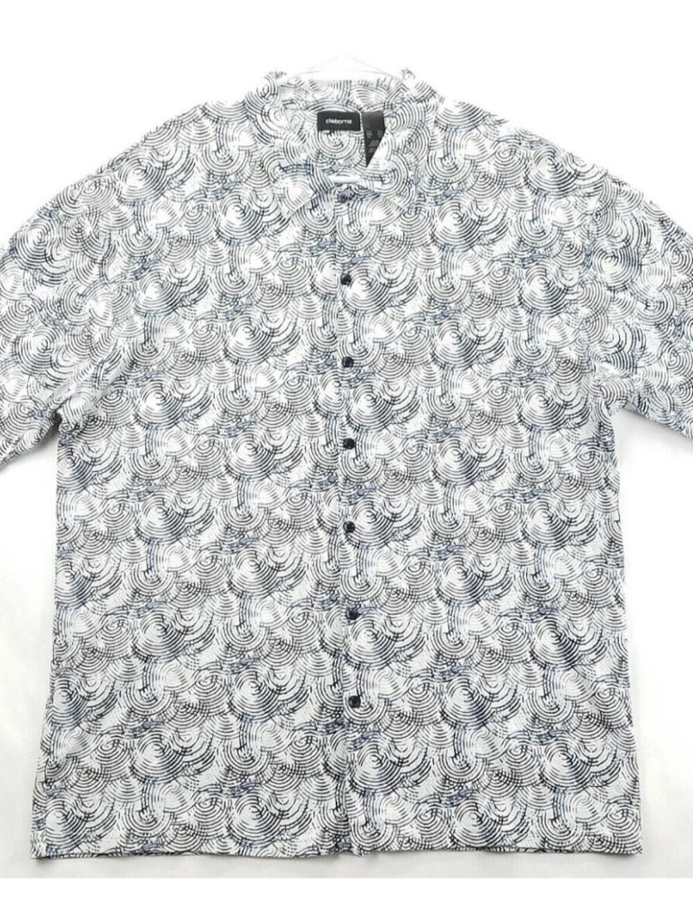 Claiborne Shirt Mens 2XL Black White Blue Silk Whirlpool Short Sleeve Button-Up
